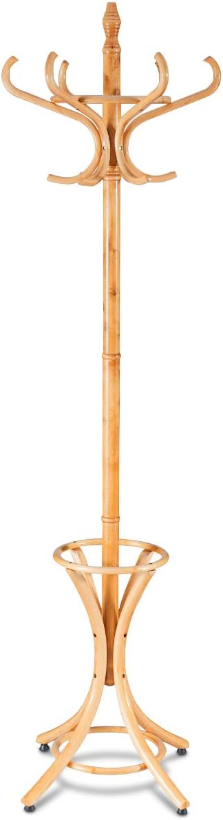 Tangkula 75.5" Standing Coat Rack, Wood Coat Tree with 12 Hooks, Home Hat Jacket Hanger Tree 12 with Umbrella Holder Coat Stand (Oak)