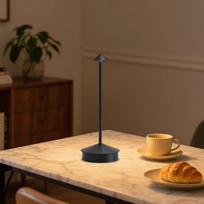 EJQ Cordless Table Lamps, 3 Colors Stepless Dimming Touch Lamp, Outdoor 6000mAh Rechargeable Battery LED Desk Lamp for Bedroom/Couple Dinner/Desk/Cafe/Dining Room (Black)