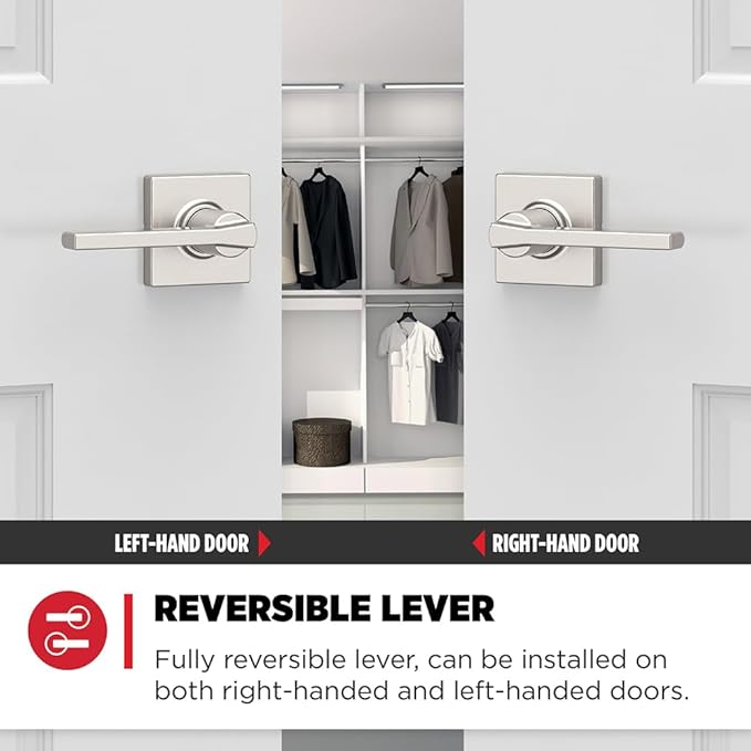 Kwikset Casey Hallway Passage and Bed/Bath Privacy Door Handle 10 Pack, 5 Passage Levers and 5 Privacy Levers, Satin Nickel Reversible Interior Handles with Mircoban Protection