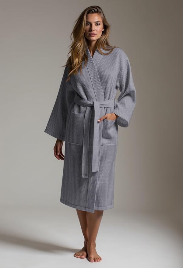 Turquaz Lightweight Full-Length Robes For Women Waffle Kimono Bathrobe - Soft, Fast-Drying, Long-Lasting Cotton Blend Unisex