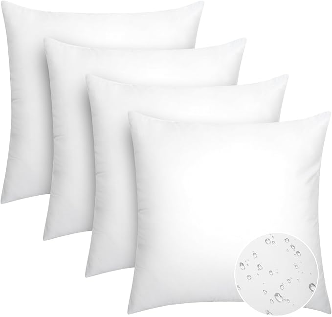 Pack of 4 18x18 Outdoor Pillow Inserts, Water Resistant Throw Pillow Inserts, Cushion Inner Pads for Patio, Furniture, Sofa, Bed, Living Room, Garden Decorative Waterproof Pillow Inserts