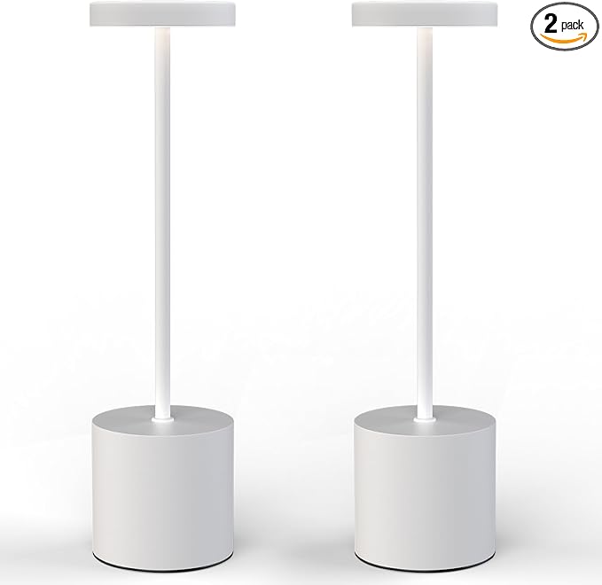 Cordless Table Lamps Rechargeable Set of 2, Portable LED Desk Lamp, 5000mAh Battery Powered Wireless Table Light - 3 Color Dimmable Lighting for Restaurant Dining Patio Outdoor Bedroom(White)