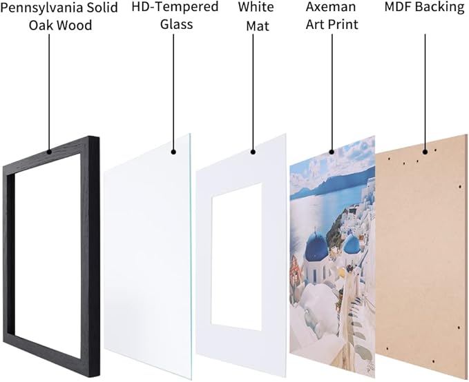 Axeman 22x28 Picture Frame with Mat for 18x24, Solid Oak Wood Poster Frame with Tempered Glass, Wooden 22''x28'' Minimalist Photo Frame Puzzle Frame with Free Wall Hooks, Set of 2, Black