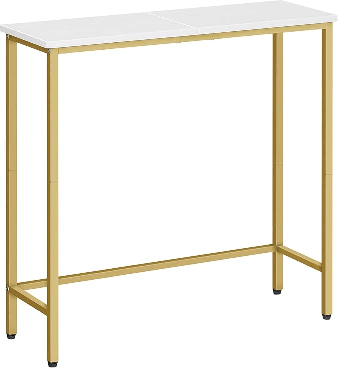 HOOBRO Narrow Console Table, 29.5" Small Entryway Table, Thin Sofa Table, Side Table, Display Table, for Hallway, Bedroom, Living Room, Foyer, White and Gold DW75XG01