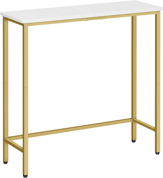 HOOBRO Narrow Console Table, 29.5" Small Entryway Table, Thin Sofa Table, Side Table, Display Table, for Hallway, Bedroom, Living Room, Foyer, White and Gold DW75XG01