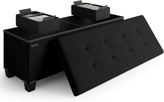 STORAGEBUD Storage Ottoman Bench with Bins, 43-in Storage Bench for Bedroom End of Bed, Folding Foot Rest Ottoman for Living Room Max 660lbs, Velvet Ottomans, Black
