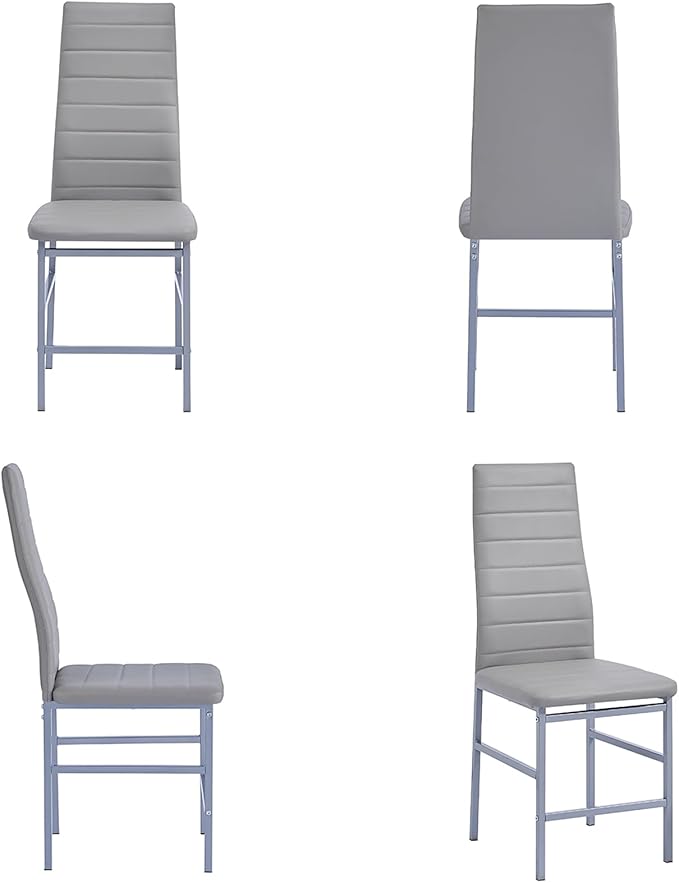 5-Piece Round Glass Dining Table Set for 4 Modern Kitchen Table with 4 Dining Chairs Set Round Circle Table and PU Upholstered Chairs Set for Small Space/Kitchen/Apartment