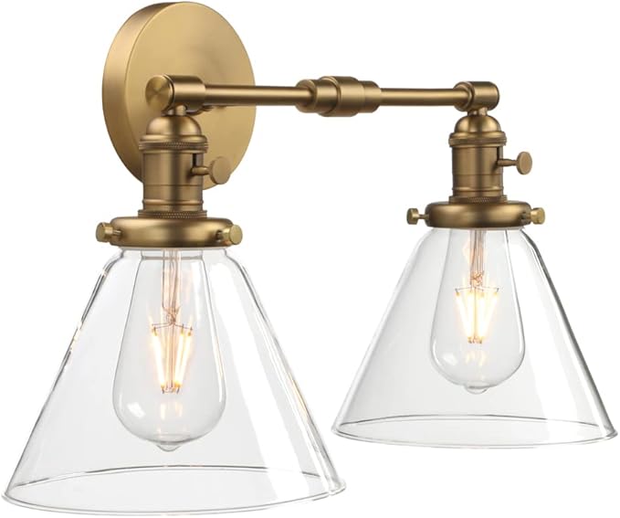 Phansthy Double Sconce Antique Industrial Wall Sconce Light with Dual 7.3 Inch Cone Canopy(Antique)
