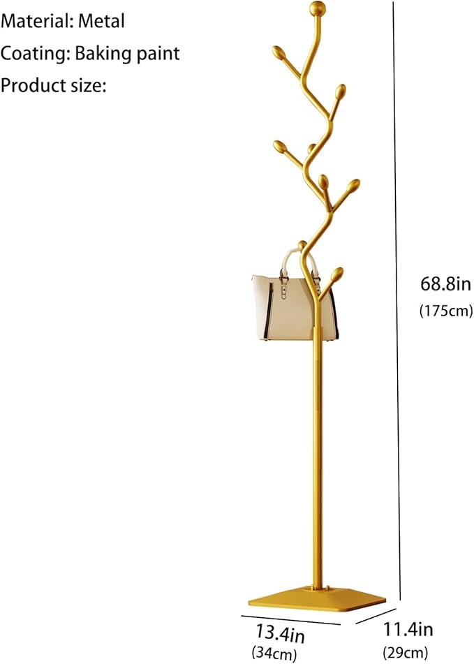 Tree-shaped coat rack stand,Metal coat tree with 8 Hooks and sturdy cast iron base,Heavy Duty coat rack freestanding coat hanger stand for Clothes Hats Scarfs Purses (gold)