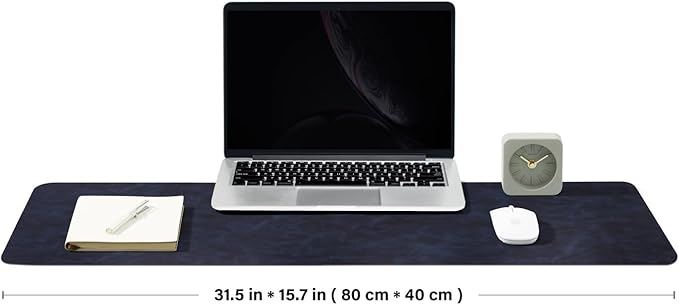 Distressed Leather Desk Mat - Non-Slip PU Desk Pad for Office and Home - Desk Organization and Accessories - Ideal for Large Mouse Pad and Desk Mats on Top of Desks(Navy Blue,31.5"x 15.7")