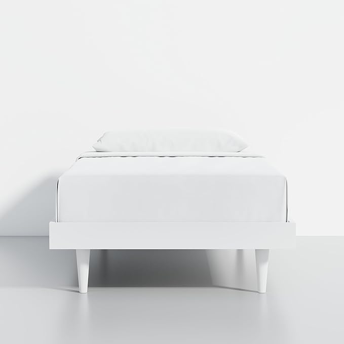 HavenWood Modern Solid Wood Platform Bed Base with Inset Wood Legs – No Box Spring Needed,Fast Assembly – Twin Size in White (No Headboard)
