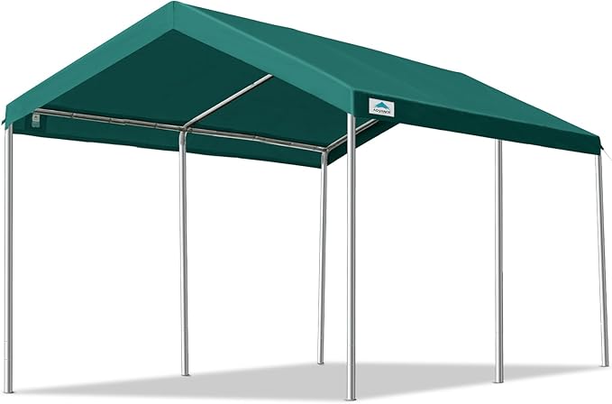 ADVANCE OUTDOOR 10x15 ft Heavy Duty Carport Potable Car Canopy Garage Party Tent Boat Shelter, Adjustable Height from 9.5 ft to 11 ft, Green