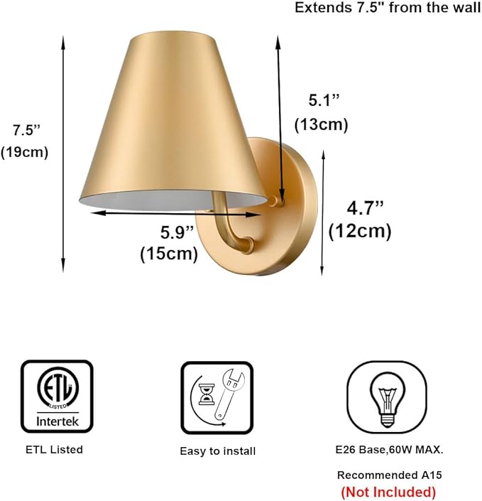 DIRYZON Modern Brass Wall Sconce Light,Metal Barn Wall Lights for Living Room Bedroom,Industrial Bathroom Wall Light Fixtures Wall Lighting