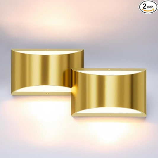 Aipsun 2 Pack Brushed Gold Wall Sconce Indoor Wall Lights Hardwired Up and Down Wall Mount Light for Living Room Bedroom Hallway Corridor Conservatory Warm White 3000K(with G9 Bulbs)