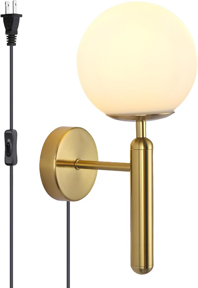 Modo Lighting Modern Plug in Wall Sconce Light Golden Wall Light Fixture with On/Off Toggle Switch Industrial Vintage Wall Lamp for Bedroom Bathroom Bedside E26 Base (Plug)