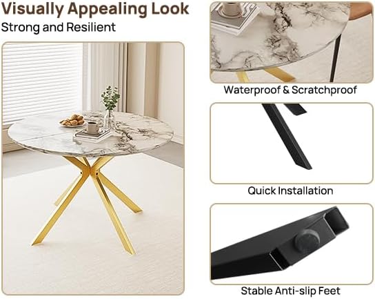 46.4" Round Dining Table, Mid Century Modern Round Dining Room Table for 4-6 with Metal Legs, Easy Assembly Coffee Table, Space-Saving Design for Kitchen and Dining Room