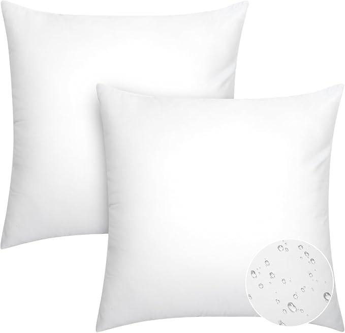 Pack of 2 24x24 Outdoor Pillow Inserts, Water Resistant Throw Pillow Inserts, Cushion Inner Pads for Patio, Furniture, Sofa, Bed, Living Room, Garden Decorative Waterproof Pillow Inserts