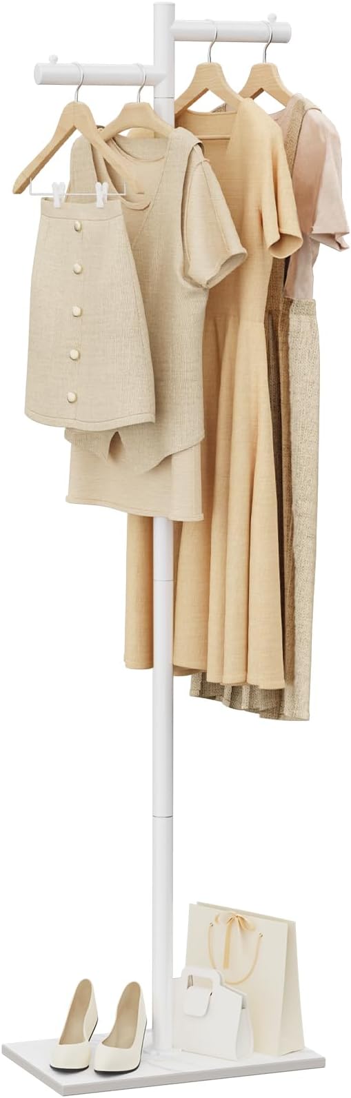 Garment Rack, Freestanding Metal Coat Racks, Z-shaped Coat Tree with Natural Rock Base, Suitable For Outerwear, Clothes, Handbags, 68.9in, White