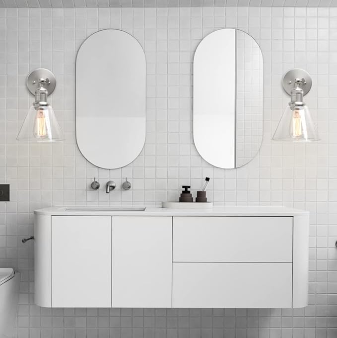 Yosoan Indoor Wall Sconce Fixture Light, 1-Light Modern Single Brass Vintage Industrial Hardwired with Funnel Flared Clear Glass Shade Lamp for Bathroom Sink Porch Kitchen Living Room(Brushed)