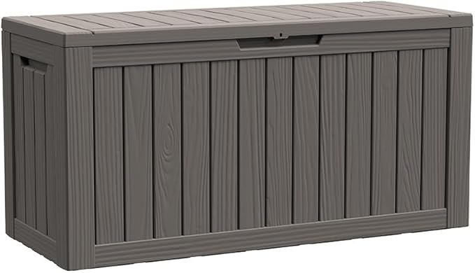 BTEXPERT 80 Gallon Deck Box Outdoor Storage Container with Steel Insert for Patio Furniture Garden Tools Cushions Pool Supplies Sports Equipment Waterproof Lockable UV Resistant Resin