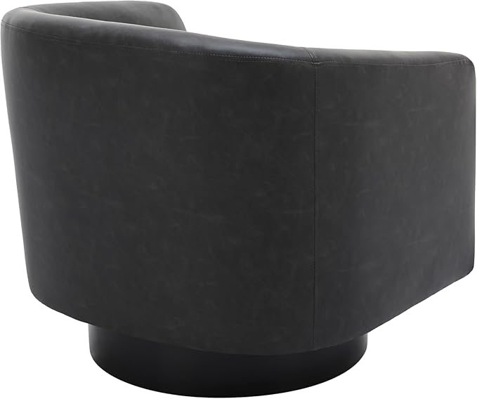 UIXE PU Leather Swivel Accent Chairs, Modern Upholstered Barrel Club Chair for Living Room, Round Armchair Single Sofa Bedroom Side Reading Seat - Charcoal Black, Set of 2