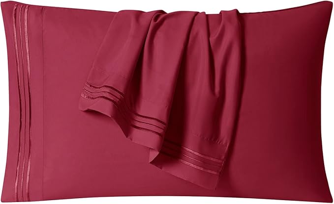 Clara Clark Bed Sheets, Premier 1800 Series 4 Piece Bed Sheet Set, Deep Pocket, Wrinkle, Fade, Stain Resistant, Luxury Soft Bedding Sheets & Pillowcases, Split King, Burgundy Red