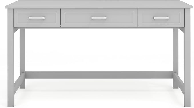 Martha Stewart Hutton Shaker Style Home Office Desk with 3 Drawers in Gray with Brushed Nickel Hardware