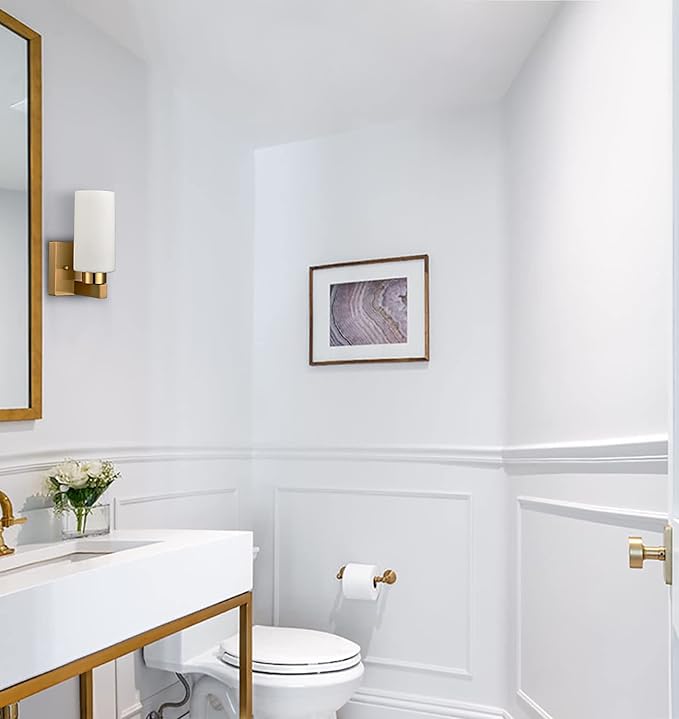 Modern Wall Light Fixtures Brass Bathroom Vanity Light with Milky White Cylinder Glass Shade Set of 2