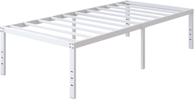 18 Inch Twin Bed Frame Heavy Duty No Box Spring Needed Metal Platform with Maximum Storage, Easy Assembly, Noise Free, White