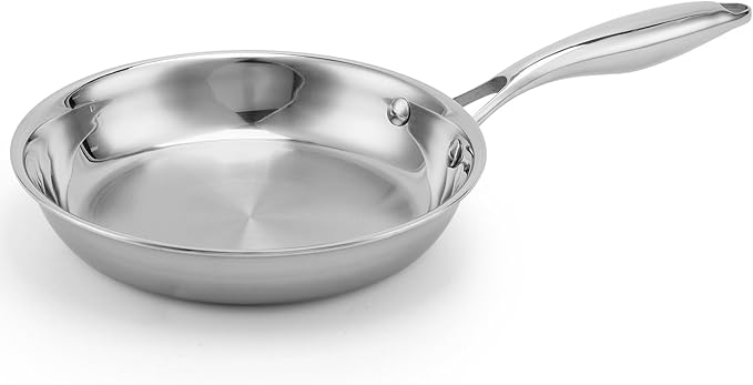 Stainless Steel Pan，Non-Toxic PFAS, PFOA & PTFE Free, Compatible With All Cooktops & Induction Safe, Oven Safe Pan for Searing & Sautéing, Long Lasting Cookware.8.10.12 In (8-Inch)