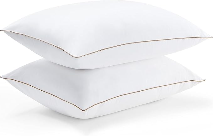 puredown® Goose Feathers and Down Pillows, Premium Medium to Firm Bed Pillows for Sleeping, Luxury Pillows with 100% Cotton Cover, 2 Pack, Standard Size, 20x26 Inches