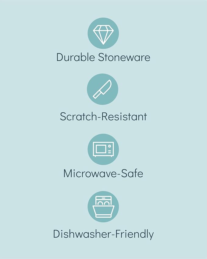 24 Piece Dinnerware Sets for 8 - Modern Style Stoneware Dinnerware Set - Scratch Resistant, Dishwasher Safe Plates and Bowls Sets Ceramic, Dish Set, Bowl and Plate Set - Black and Petrol Blue…