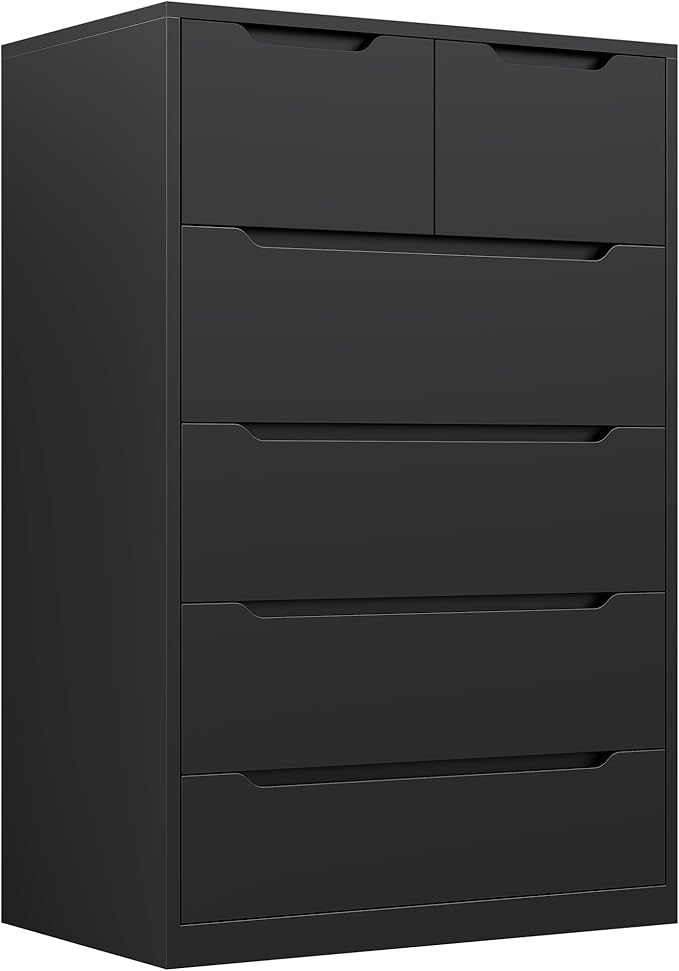 6 Drawer Dresser for Bedrom,Tall Black Chest of Drawers for Bedroom, Hallway, Closet, Modern 43.2" H X 27.6" W X15.6 D