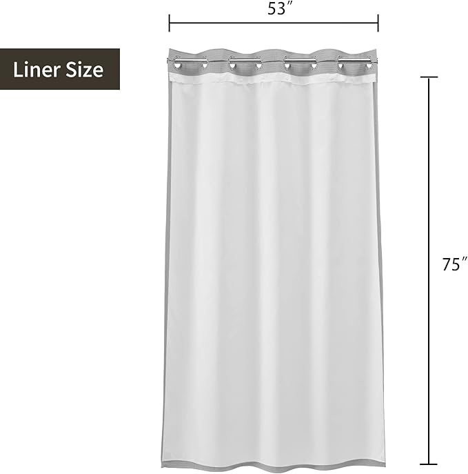 River Dream Stall Waffle Weave Shower Curtain with Snap-in Liner,Cotton Blend Fabric Heavy Duty,No Hooks Needed Shower Curtain for Bathroom,Hotel Quality Shower Curtain Set,Grey,54x80 inches