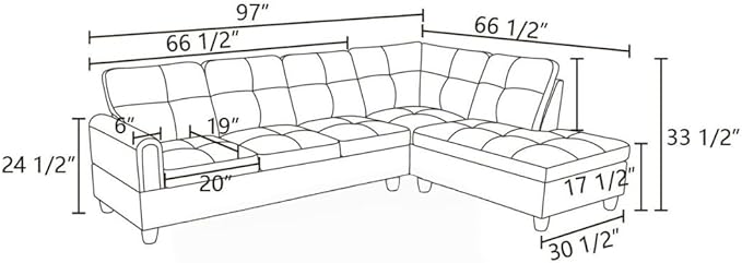 NicBex Sectional Couch 2 Pieces 66.5" L Sofa with Right Chaise Flannel L Shaped Cloud Couch Frame, Modular Sofa for Living Room & Small Apartment, Walnut