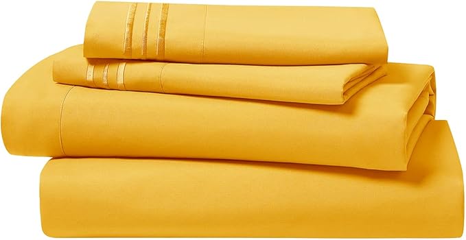 Clara Clark Bed Sheets, Premier 1800 Series 4 Piece Bed Sheet Set, Deep Pocket, Wrinkle, Fade, Stain Resistant, Luxury Soft Bedding Sheets & Pillowcases, Full, Yellow