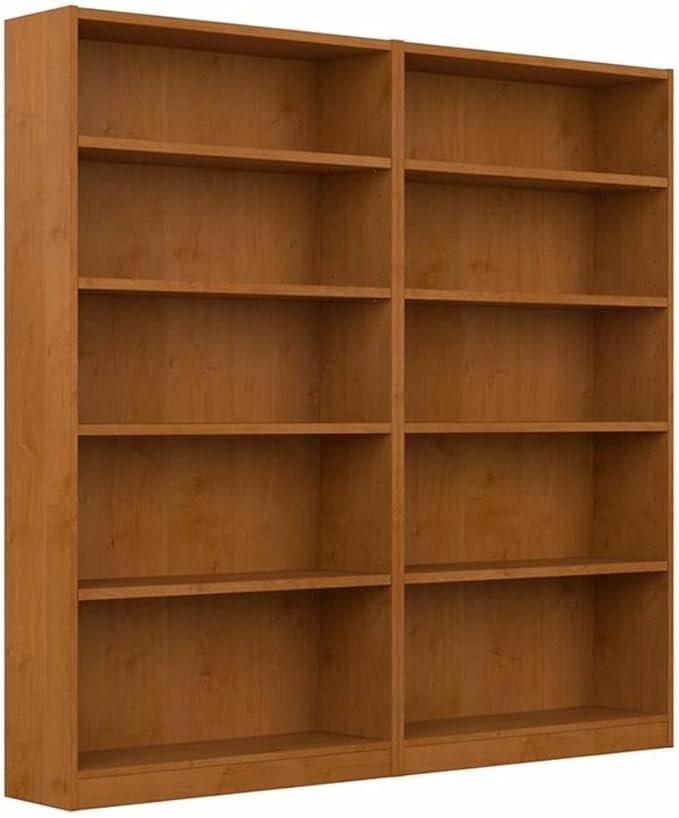 Pemberly Row Engineered Wood Tall 5 Shelf Bookcase in Natural Cherry (Set of 2)