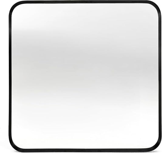 Wall Mount Mirror for Bathroom, Brushed Black Metal Framed Rounded Corner Square Rectangular Vanity Mirror (30" x 30", Black)