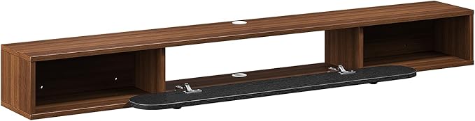 Floating TV Stand Wall Mounted 70'', Modern Media Console with 2 Open Cabinets and 1 Door,Wall Mount TV Console for Living Room Bedroom,Walnut and Black