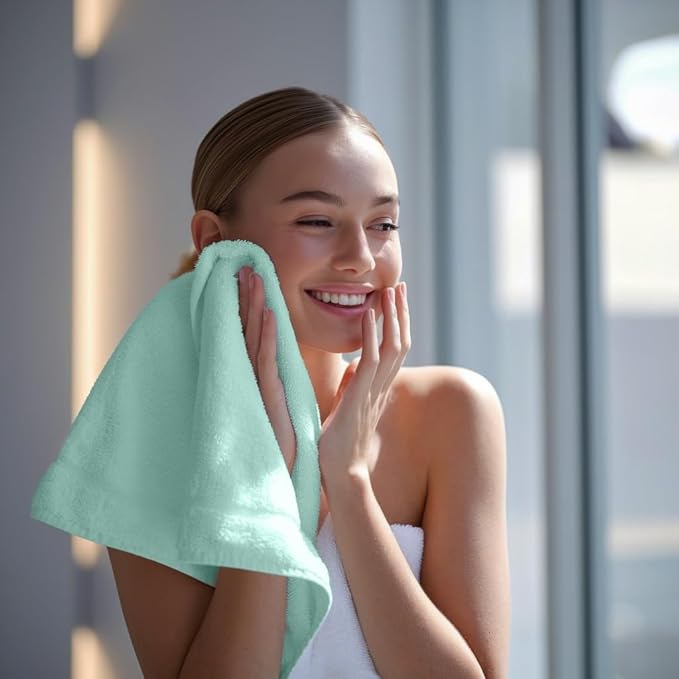 Towel and Linen Mart 100% Cotton - 12 Pack Wash Cloth Set - Flannel Face Cloths, Highly Absorbent and Soft Feel Fingertip Towels (Turquoise, Pack of 12)