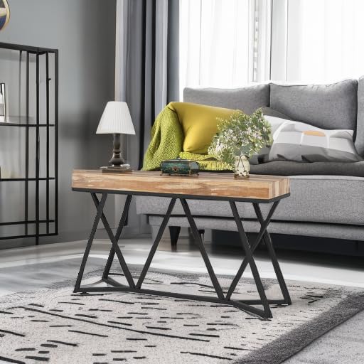 Tribesigns 55 Inches Console Table, Farmhouse Sofa Table Wood Entryway Table with Unique Metal Base, Behind The Couch Table Foyer Table, Industrial Accent Table for Hallway, Living Room, Entrance