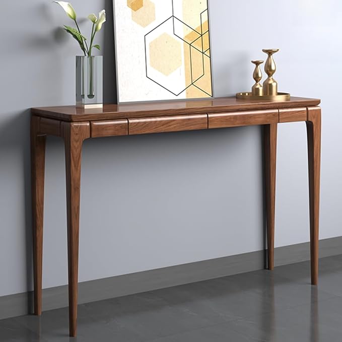 LITFAD Console Table Sleek Walnut Wood Hall Table with 2 Drawers Modern Simple Entrance Table for Hall Living Room Hotel - 1 Piece, 43" L x 14" W x 33.5" H