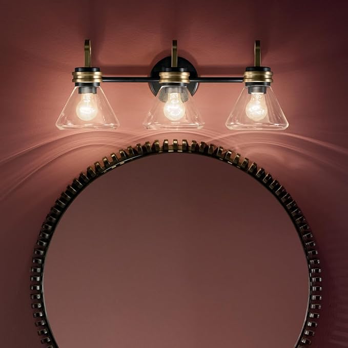 Kichler Farum 26" 3-Light Vanity Light with Clear Glass in Black, for Single or Double Vanity, Over a Mirror, Powder Room, Bathroom (26" W x 9.5" H) 55155BKCLR