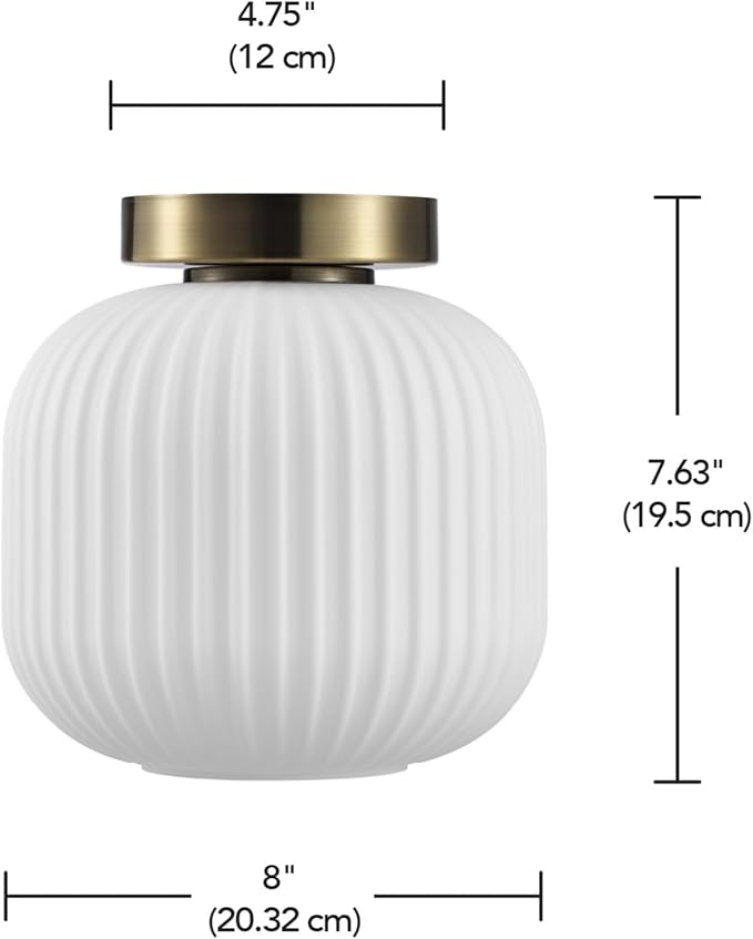 GLOBE Electric 66000079 1-Light Flush Mount Ceiling Fixture, Matte Brass, Frosted Ribbed Glass Shade, Kitchen Island Lighting, Dining Room Fixture, Modern Home Decor for Living Room