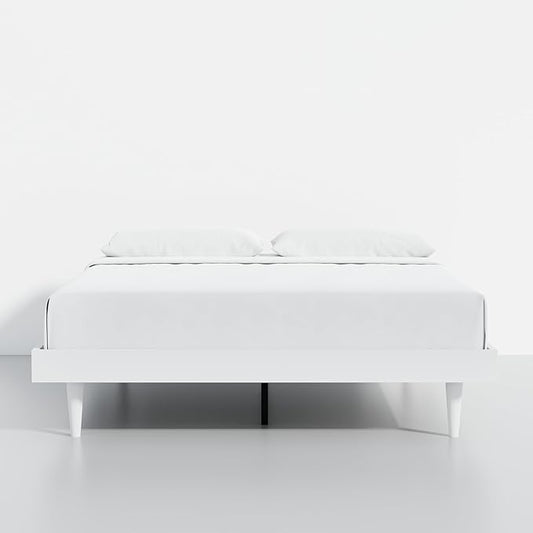 HavenWood Modern Solid Wood Platform Bed Base with Inset Wood Legs – No Box Spring Needed,Fast Assembly – Queen Size in White (No Headboard)