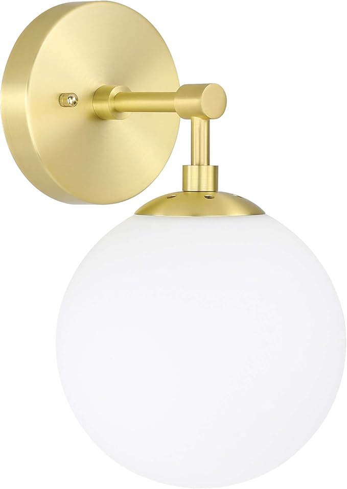 XiNBEi Lighting Wall Light 1 Light Vintage Wall Sconce with White Globe Glass in Satin Brass, Bathroom Vanity Lighting Suitable for Living Room & Hallway XB-W1211-SB