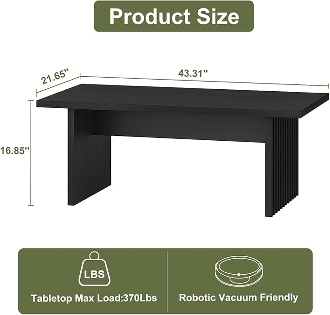 BON AUGURE Black Coffee Table, Modern Coffee Tables for Living Room, Wooden Center Table, Living Room Tables for Home, Office (Black Oak, 43Inch)
