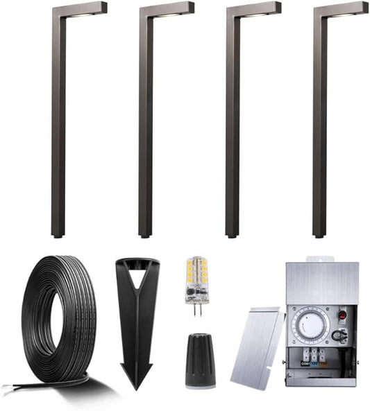 12V Brass Landscape Path Lighting Kit (4 Pack Path Lights) with 75W Low Voltage Transformer and 100 Feet Cable and 20Pack Wire Connectors for Outdoor House Garden Patio Walkway