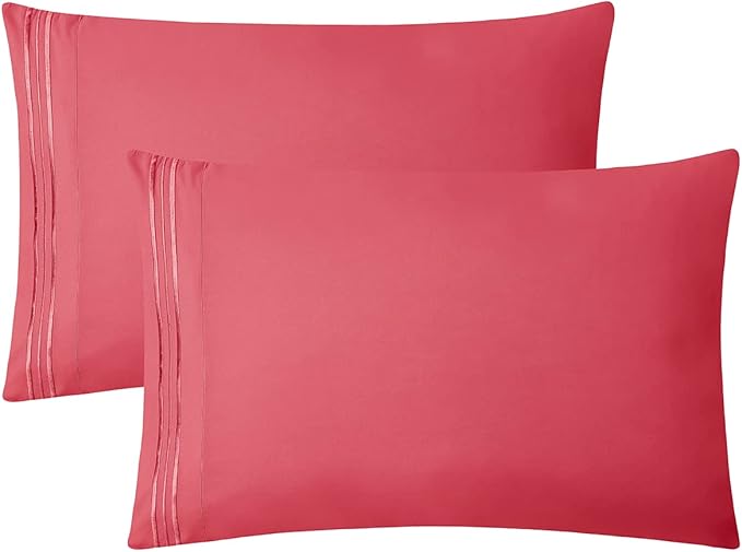Clara Clark Bed Sheets, Premier 1800 Series 4 Piece Bed Sheet Set, Deep Pocket, Wrinkle, Fade, Stain Resistant, Luxury Soft Bedding Sheets & Pillowcases, Full, Coral Pink