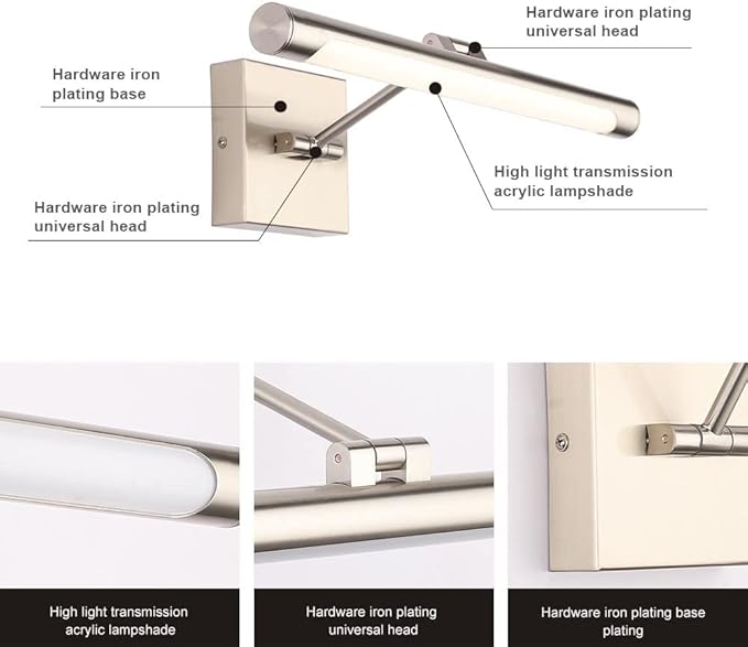 Joosenhouse LED Picture Lights Hardwired Dimmable 16.53" Inch Artwork Display Lamp with Swing Arm 7W(45W Eqv.), Hardwired Connection, 3000K Warm White, Brushed Nickel